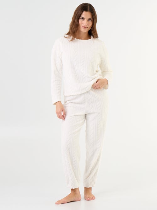 Pyjama long en polaire avec torsades - 2 pièces - Kiabi