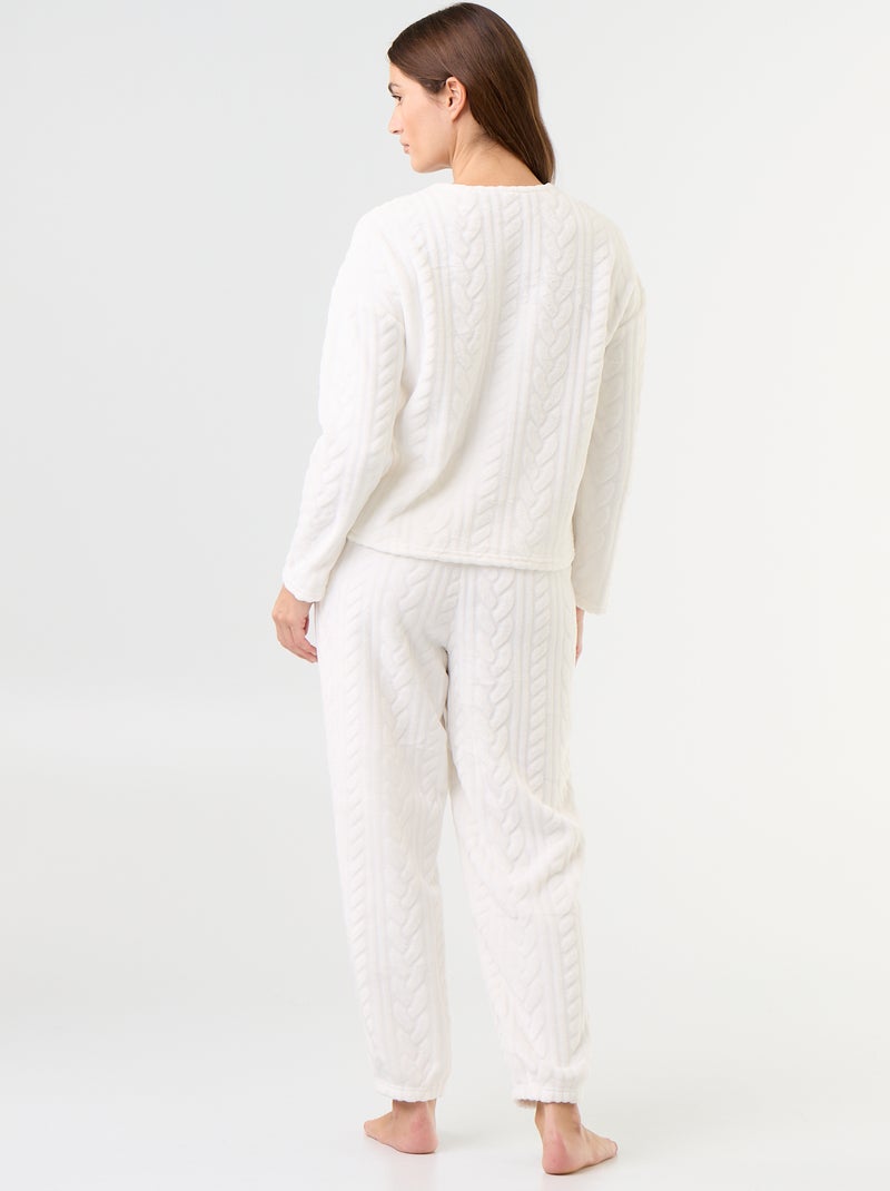 Pyjama long en polaire avec torsades - 2 pièces Blanc - Kiabi