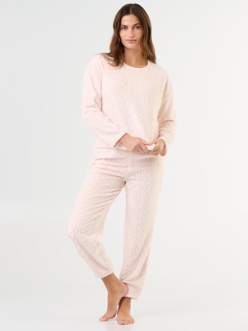 Pyjama long en polaire avec torsades - 2 pièces - Kiabi