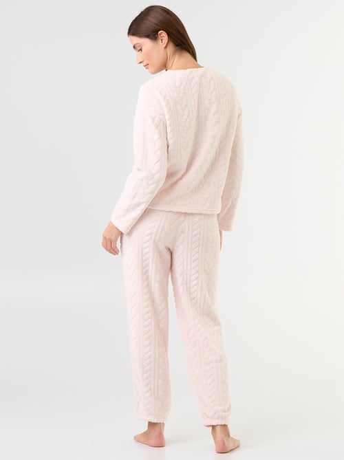Pyjama long en polaire avec torsades - 2 pièces - Kiabi