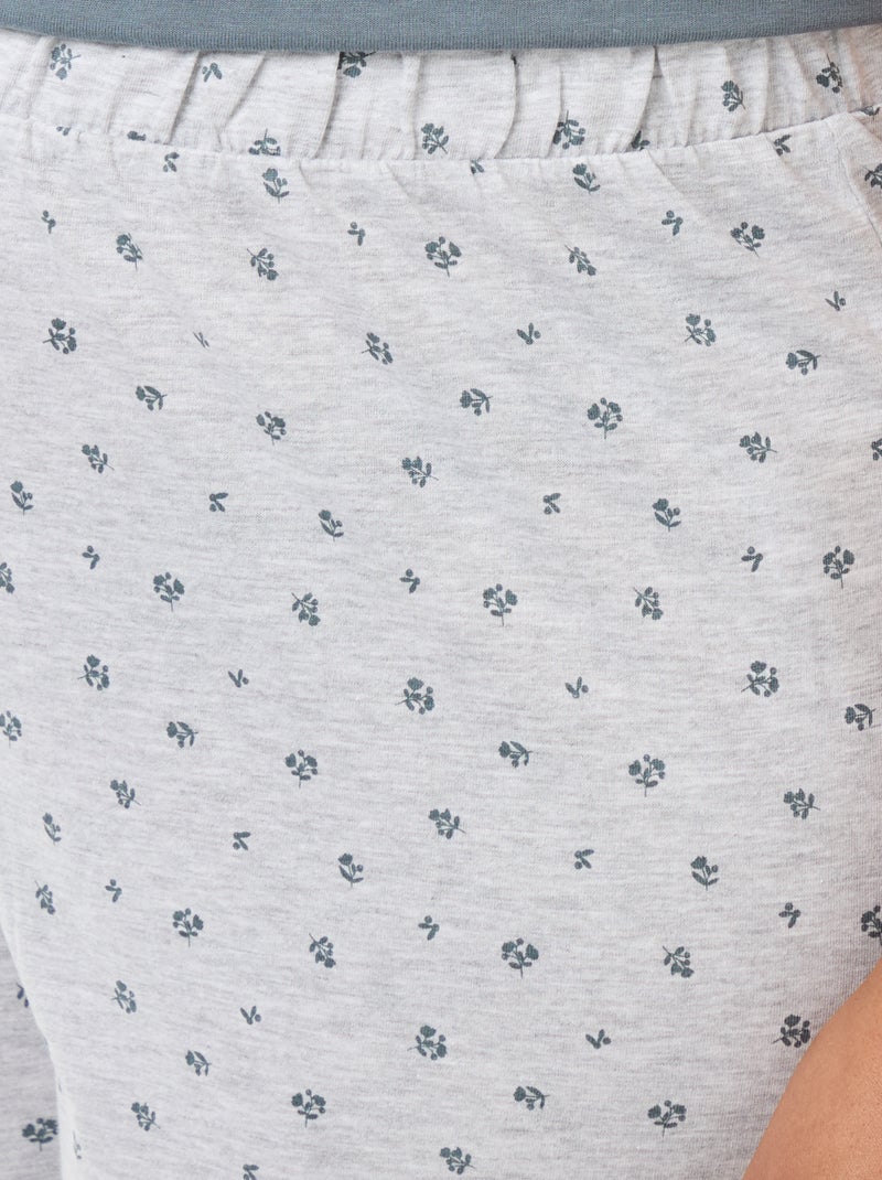 Pyjama long imprimé fleuri - 2 pièces Gris - Kiabi