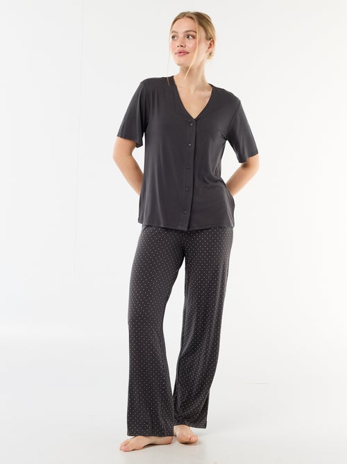 Pyjama long imprimé pois - 2 pièces - Kiabi