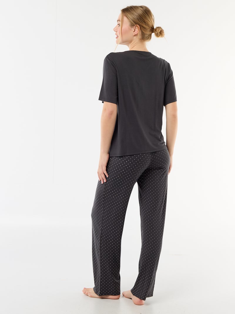 Pyjama long imprimé pois - 2 pièces Noir - Kiabi