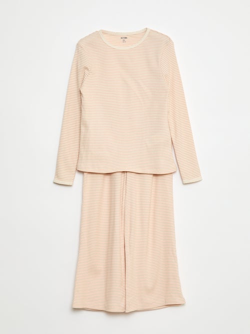 Pyjama long imprimé rayé - 2 pièces - Kiabi