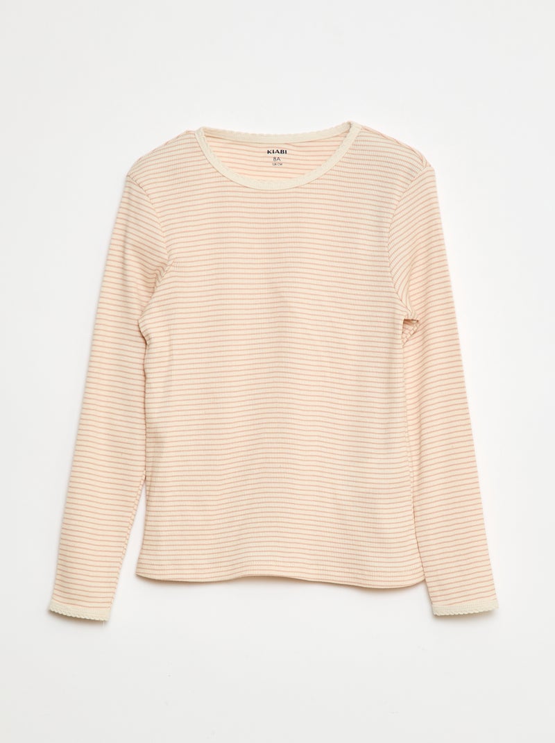 Pyjama long imprimé rayé - 2 pièces Beige - Kiabi