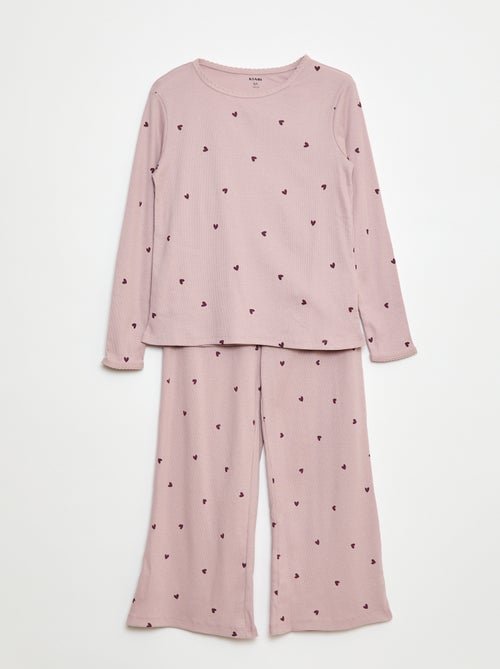 Pyjama long imprimé rayé - 2 pièces - Kiabi