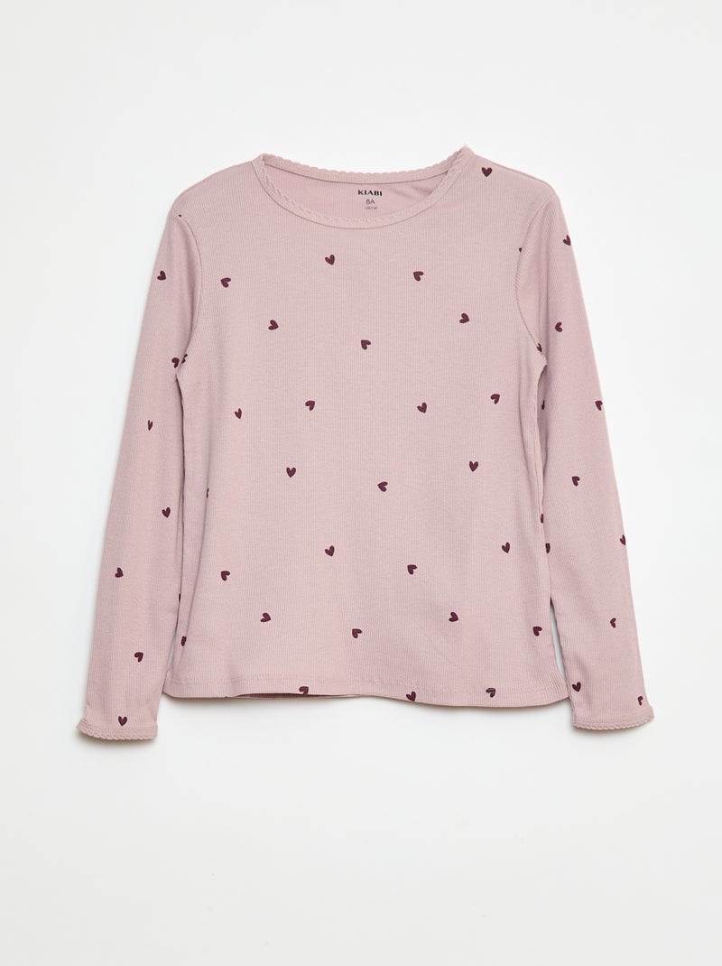 Pyjama long imprimé rayé - 2 pièces Violet - Kiabi