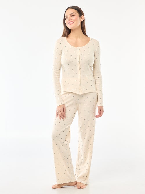 Pyjama long maille pointelle - 2 pièces - Kiabi
