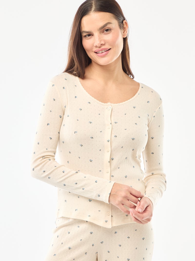 Pyjama long maille pointelle - 2 pièces Blanc - Kiabi