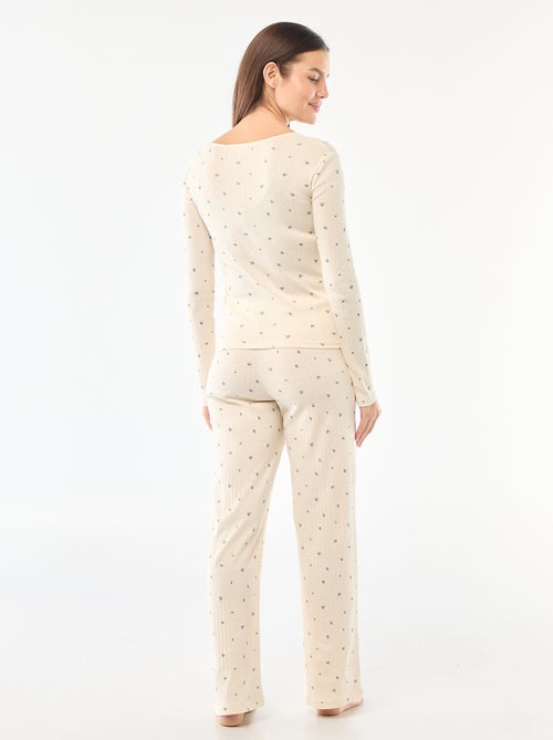 Pyjama long maille pointelle - 2 pièces - Kiabi