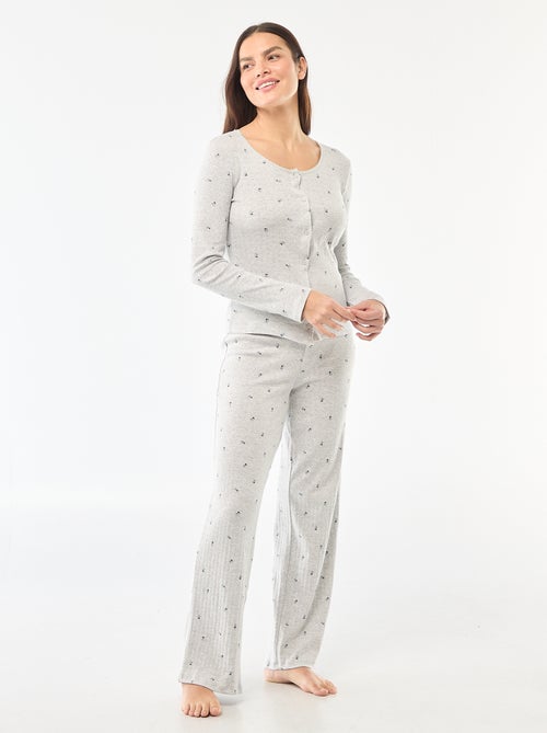 Pyjama long maille pointelle - 2 pièces - Kiabi