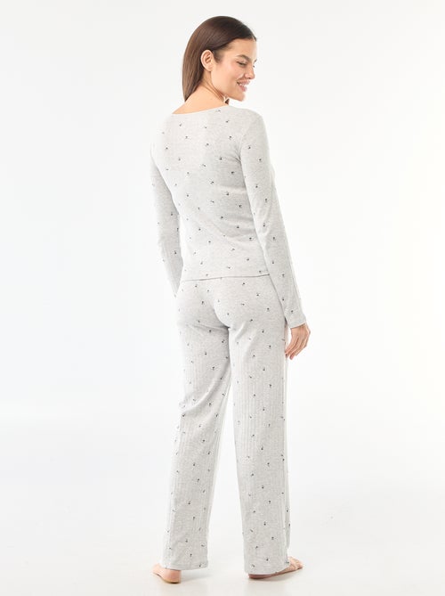 Pyjama long maille pointelle - 2 pièces - Kiabi
