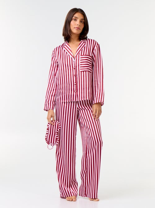 Pyjama long satiné chemisier + pantalon - 2 pièces - Kiabi