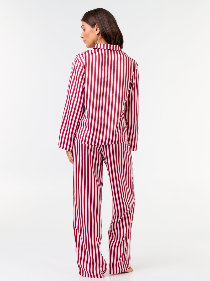 Pyjama long satiné chemisier + pantalon - 2 pièces Rose - Kiabi
