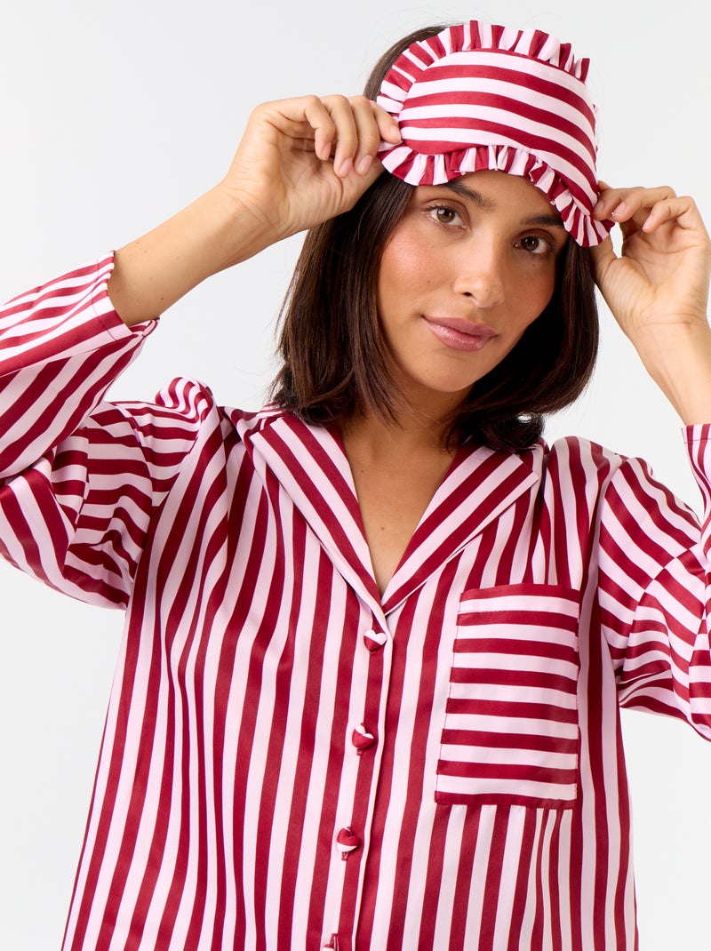 Pyjama long satiné chemisier + pantalon - 2 pièces Rose - Kiabi