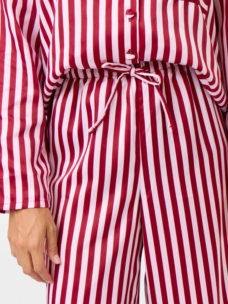 Pyjama long satiné chemisier + pantalon - 2 pièces Rose - Kiabi