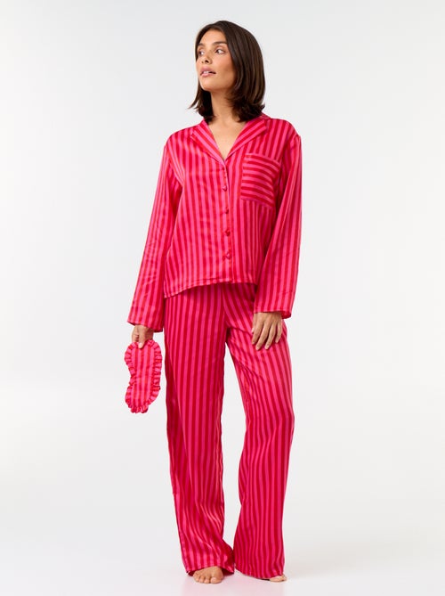 Pyjama long satiné chemisier + pantalon - 2 pièces - Kiabi