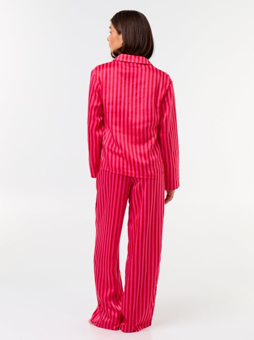 Pyjama long satiné chemisier + pantalon - 2 pièces - Kiabi
