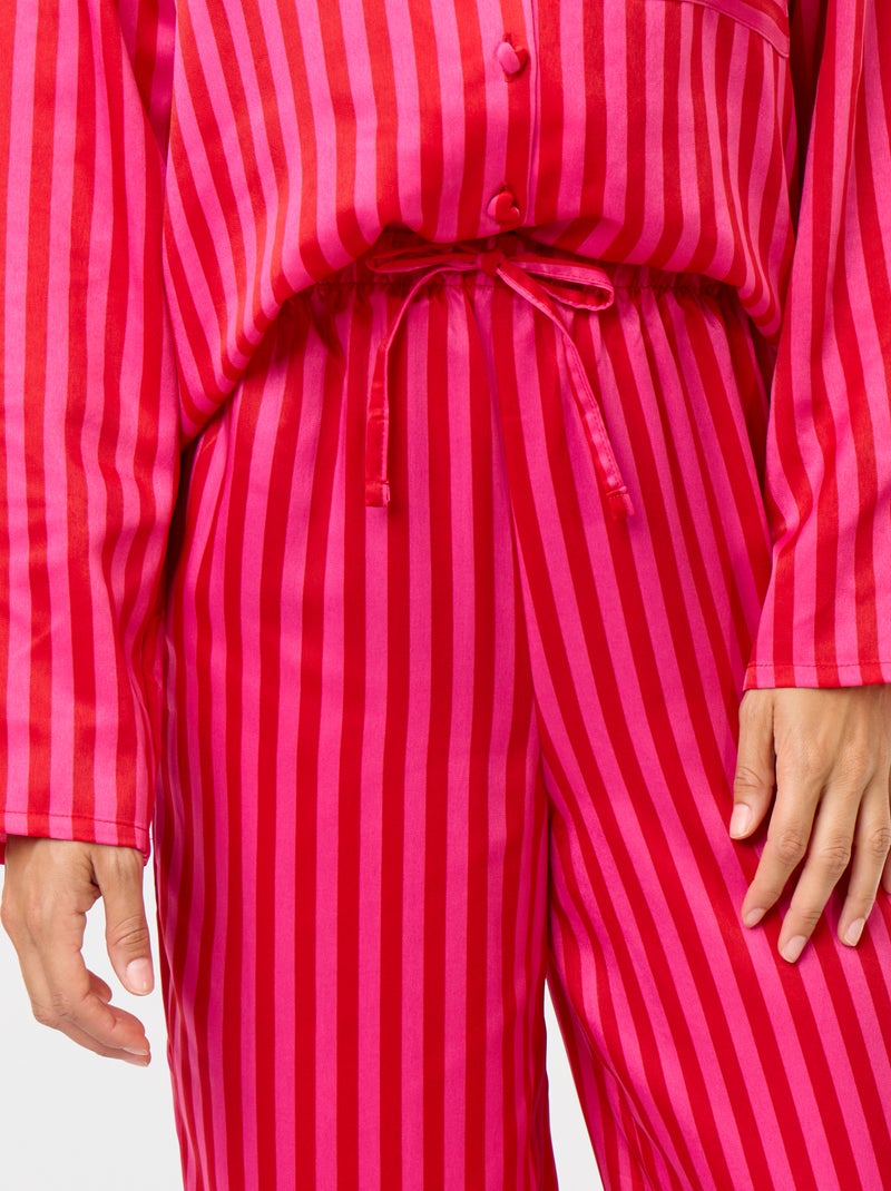 Pyjama long satiné chemisier + pantalon - 2 pièces Rouge - Kiabi