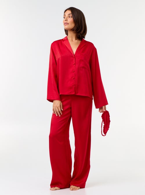 Pyjama long satiné chemisier + pantalon - 2 pièces - Kiabi
