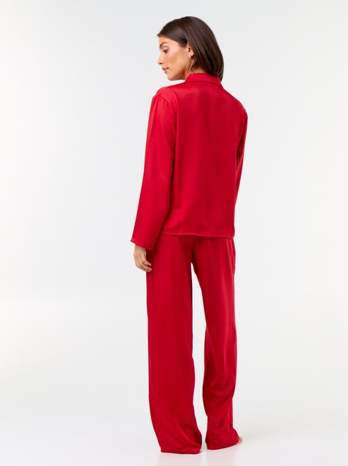 Pyjama long satiné chemisier + pantalon - 2 pièces - Kiabi