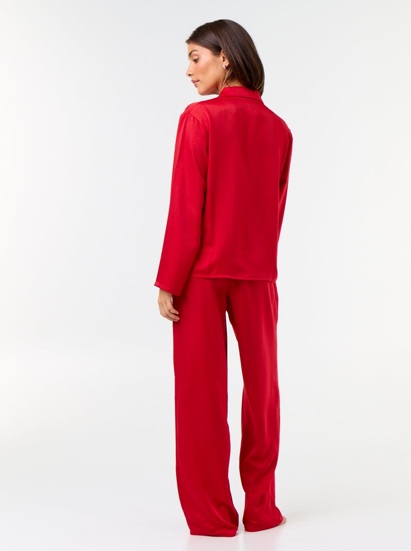 Pyjama long satiné chemisier + pantalon - 2 pièces Rouge - Kiabi
