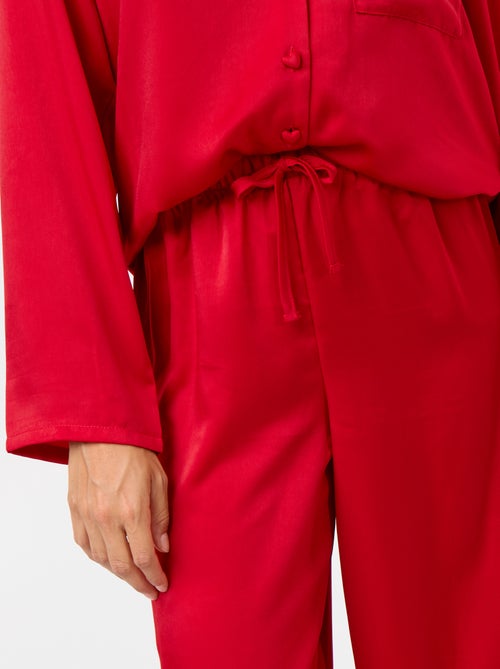 Pyjama long satiné chemisier + pantalon - 2 pièces - Kiabi