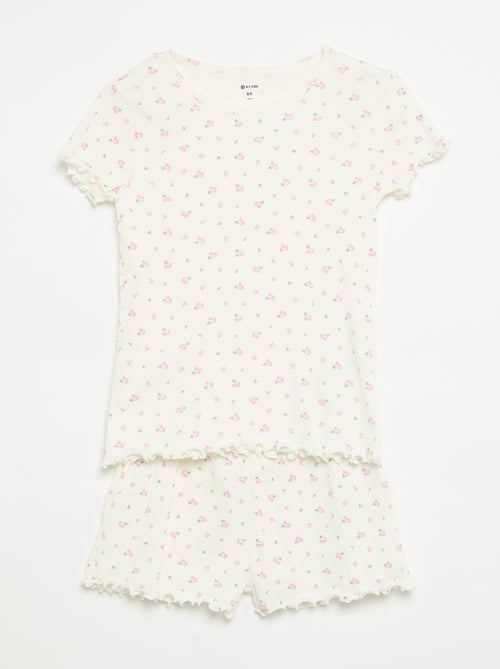 Pyjama-Set aus Baumwoll-Rippstrick: Oberteil + Shorts - Kiabi