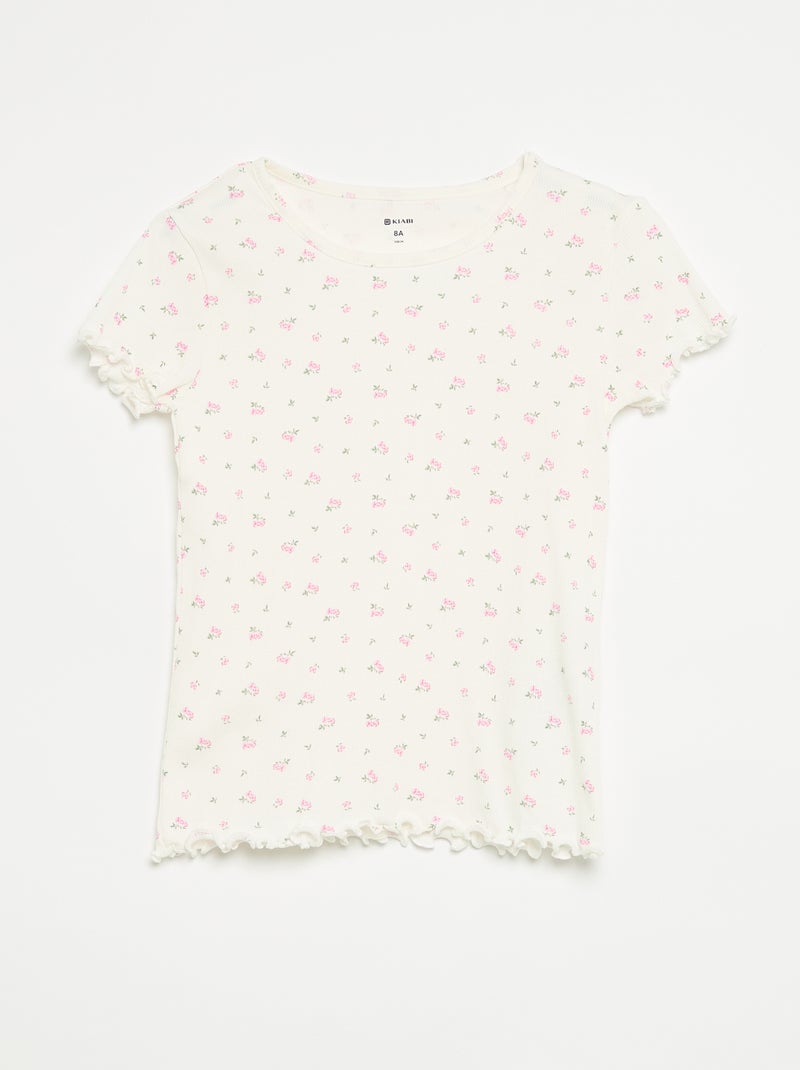 Pyjama-Set aus Baumwoll-Rippstrick: Oberteil + Shorts Weiß - Kiabi