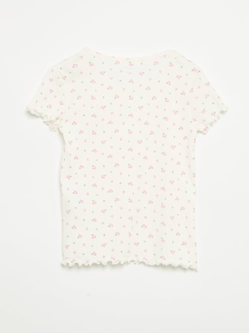 Pyjama-Set aus Baumwoll-Rippstrick: Oberteil + Shorts - Kiabi