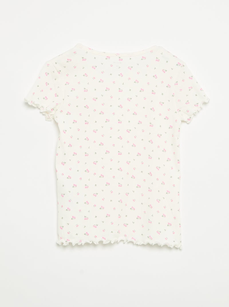 Pyjama-Set aus Baumwoll-Rippstrick: Oberteil + Shorts Weiß - Kiabi