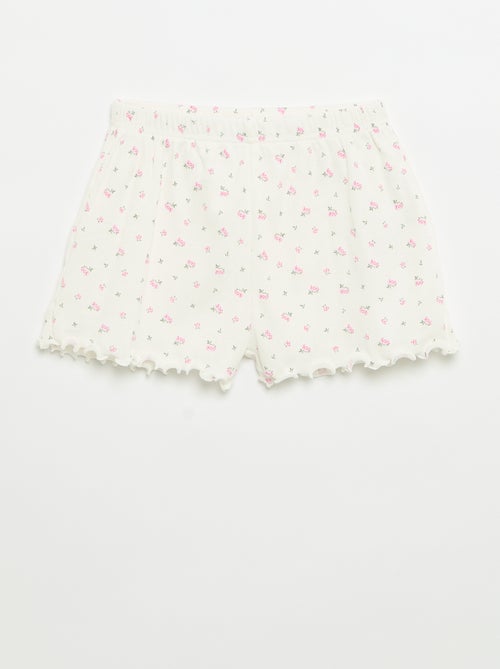 Pyjama-Set aus Baumwoll-Rippstrick: Oberteil + Shorts - Kiabi