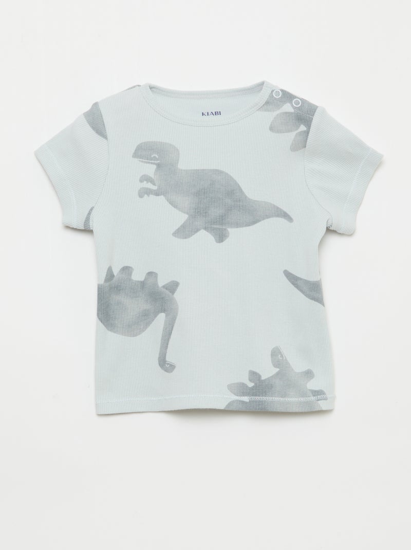 Pyjama-Set aus geripptem Baumwoll-T-Shirt und Shorts - 2-teilig Grau - Kiabi