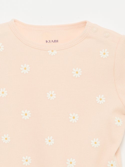 Pyjama-Set aus geripptem Baumwoll-T-Shirt und Shorts - 2-teilig - Kiabi