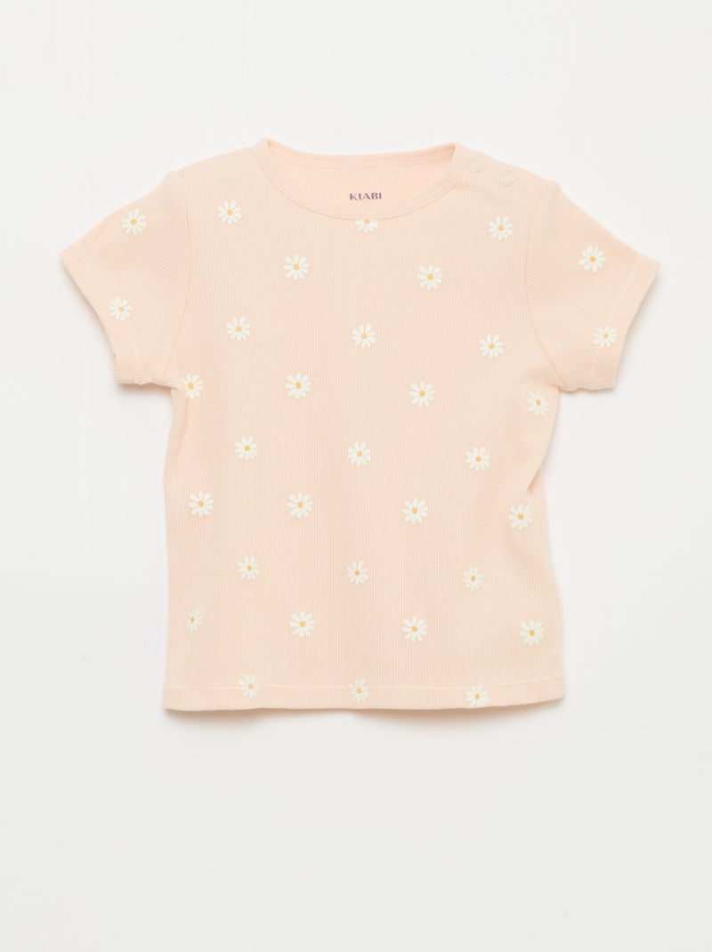 Pyjama-Set aus geripptem Baumwoll-T-Shirt und Shorts - 2-teilig Rosa - Kiabi