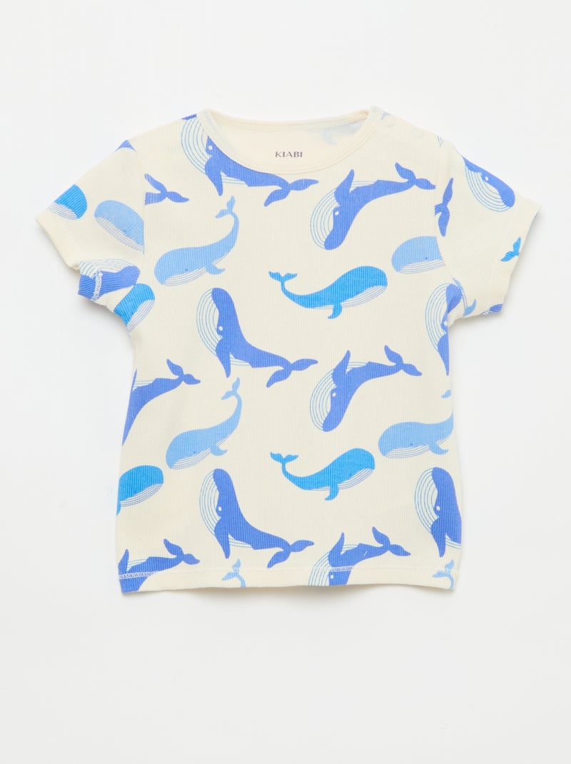 Pyjama-Set aus geripptem Baumwoll-T-Shirt und Shorts - 2-teilig Weiß - Kiabi