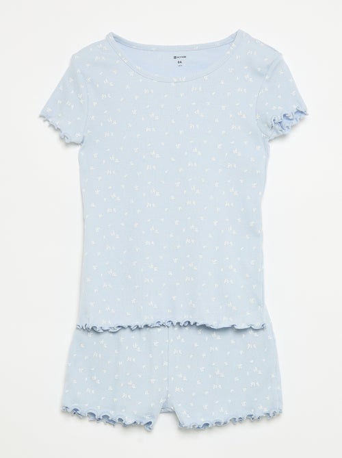 Pyjama-Set aus geripptem Baumwollstrick mit Oberteil und Shorts - Kiabi