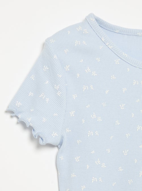Pyjama-Set aus geripptem Baumwollstrick mit Oberteil und Shorts - Kiabi