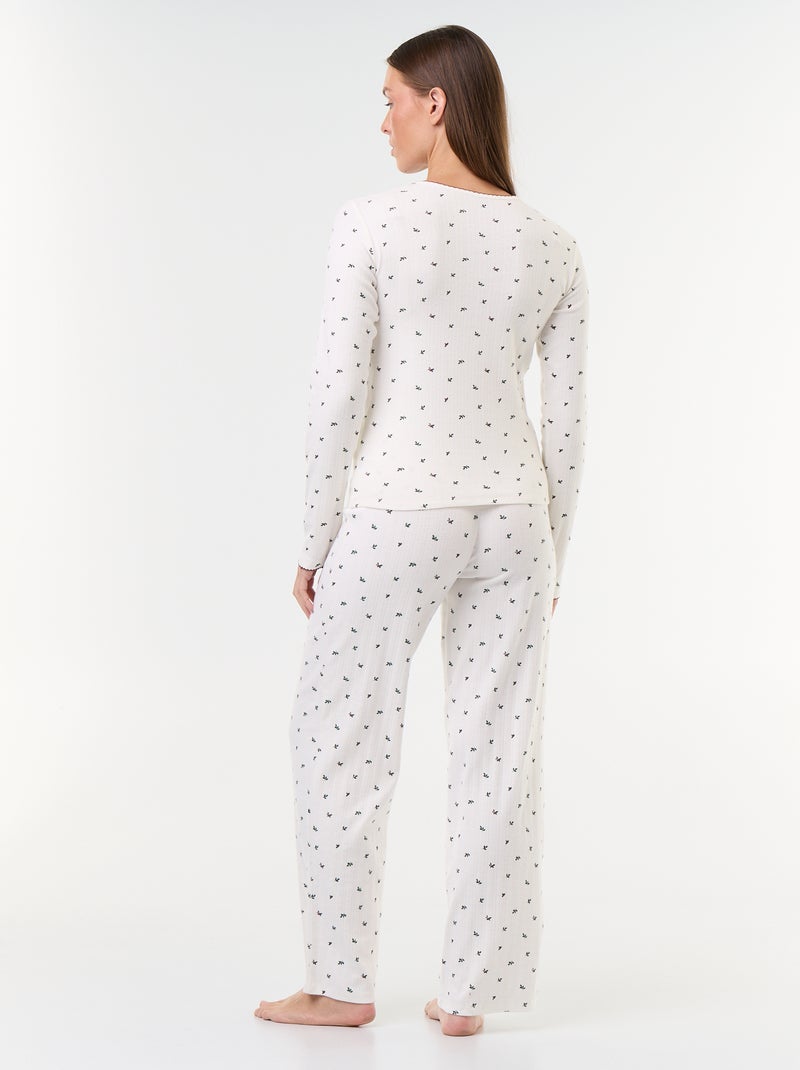 Pyjama-Set aus Pointelle-Strick mit Weste im Lammfell-Look – 3-teilig Blanc - Kiabi