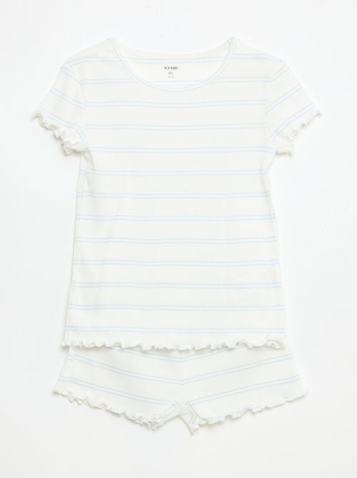 Pyjama-Set aus Rippstrick-Baumwolle mit Oberteil und Shorts - Kiabi