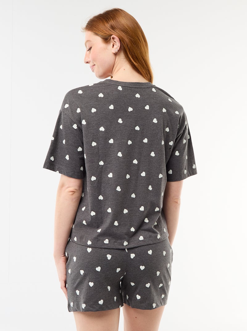 Pyjama-Set Oberteil + Shorts aus Baumwolljersey Grau - Kiabi