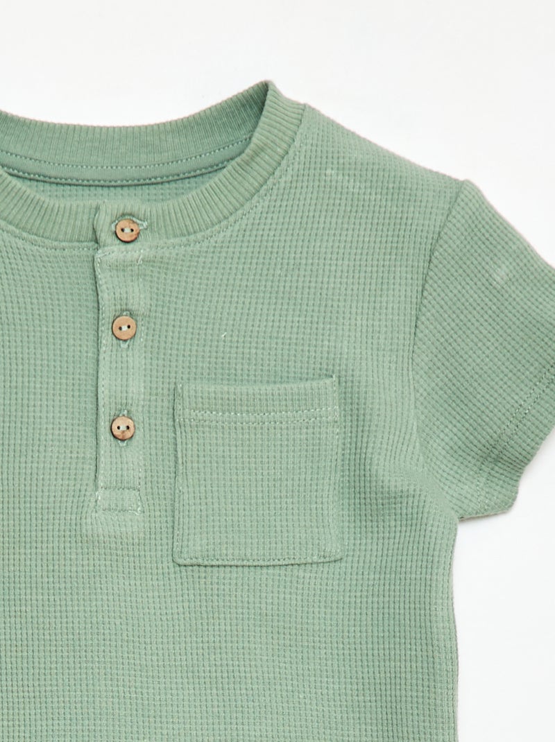 Pyjama short 2 pièces en maille côtelée Vert - Kiabi