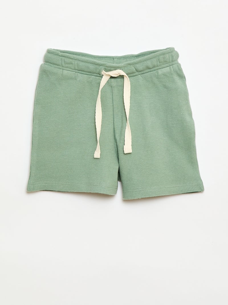 Pyjama short 2 pièces en maille côtelée Vert - Kiabi