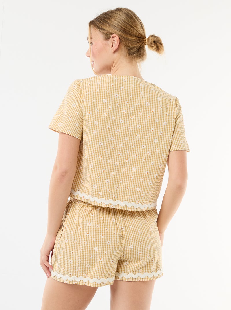 Pyjama short carreaux vichy 2 pièces Beige - Kiabi