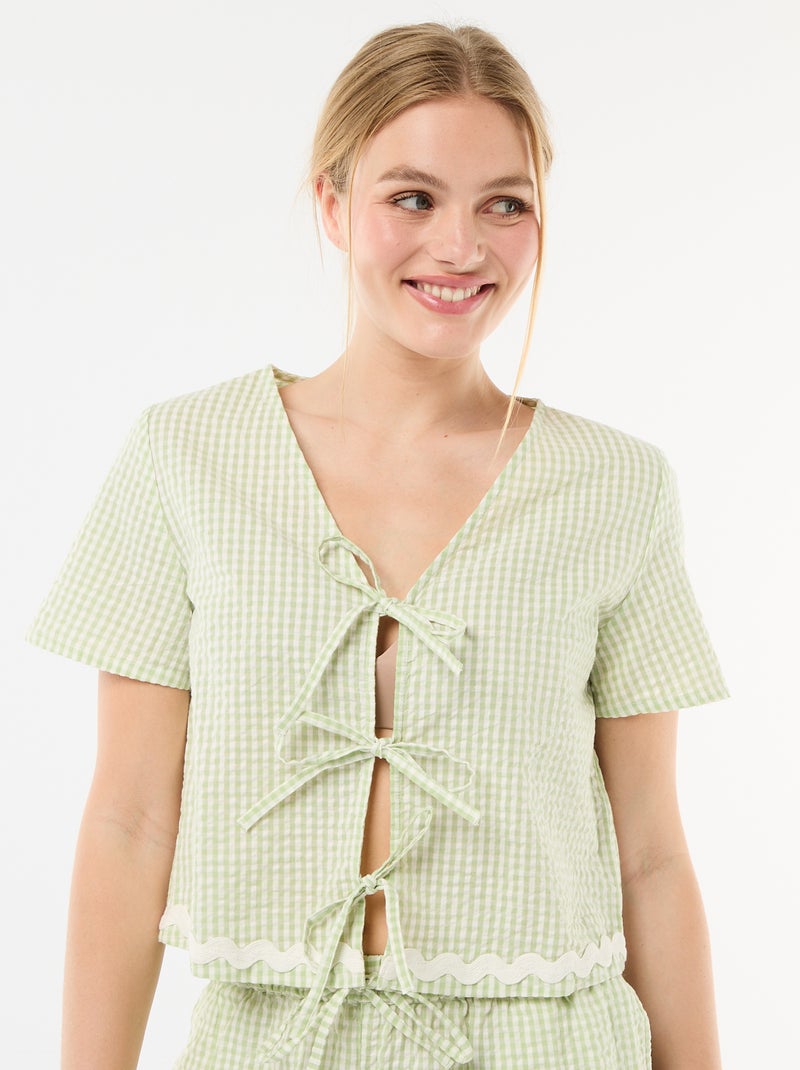 Pyjama short carreaux vichy 2 pièces Vert - Kiabi