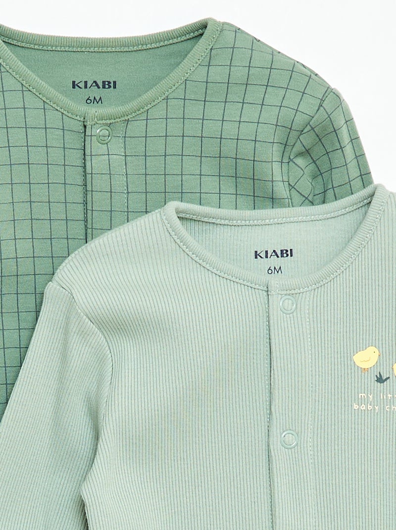 Pyjama Sleepsuit Set with Feet Green - Kiabi