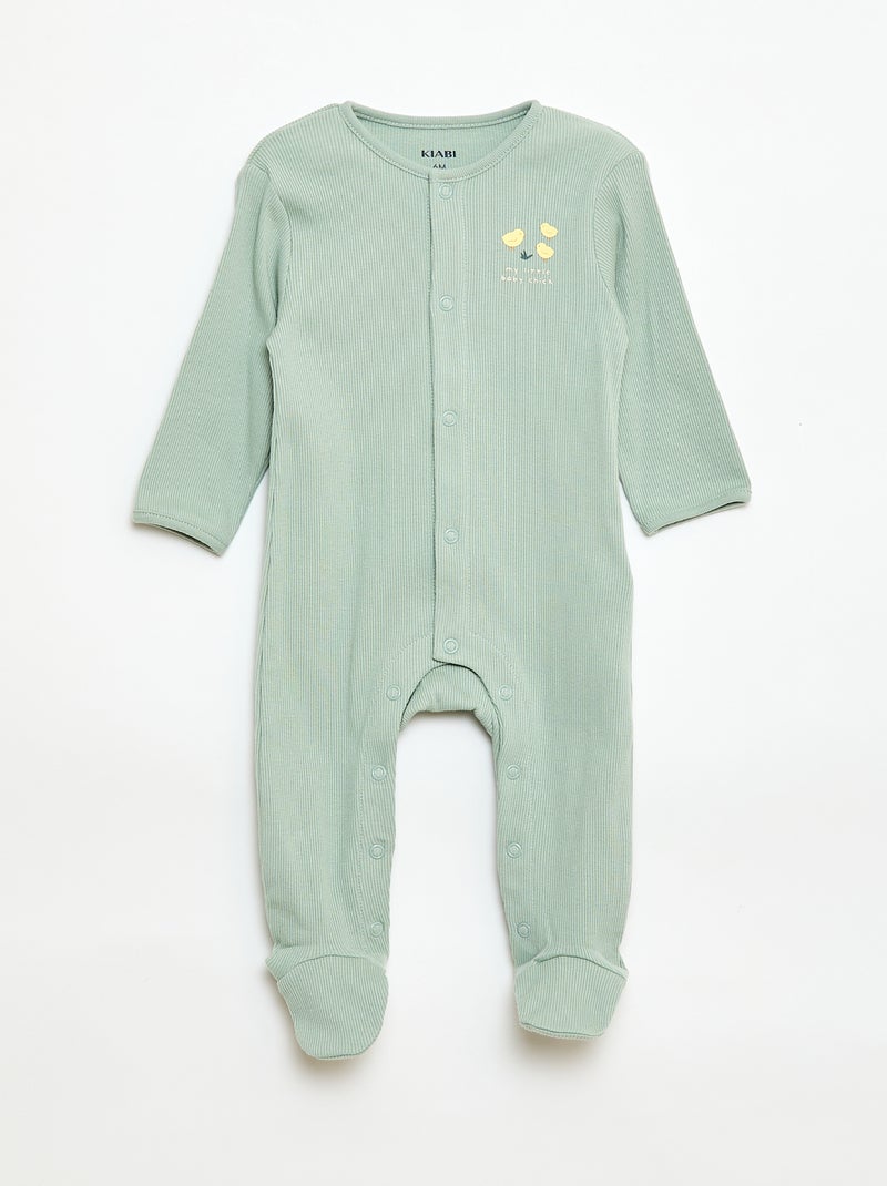 Pyjama Sleepsuit Set with Feet Green - Kiabi