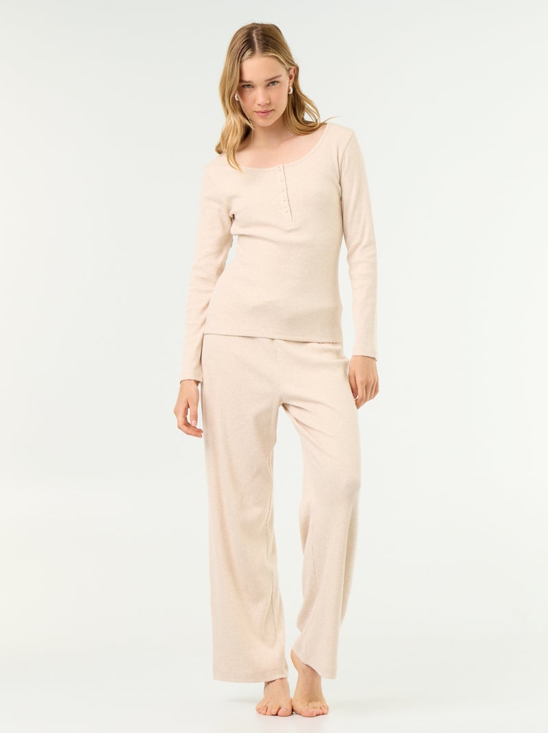 Pyjama-T-Shirt aus Rippstrick Beige - Kiabi