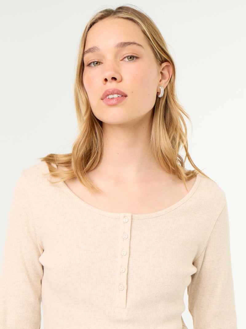 Pyjama-T-Shirt aus Rippstrick Beige - Kiabi