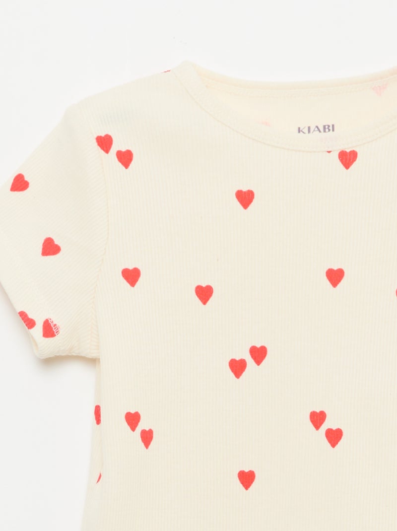 Pyjama t-shirt + short en coton côtelé - 2 pièces Blanc - Kiabi